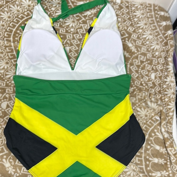 Emerald Green and Yellow Halter One Piece Swimsuit - Picture 5 of 9